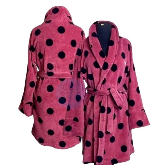 PINK Black Polka Dot Wrap Housecoat Bathrobe - Picture 5 of 8